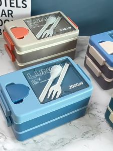 Lunch box / Kotak makan / Kotak Bekal 2 susun dengan tempat sendok dan tempat saus/sambal