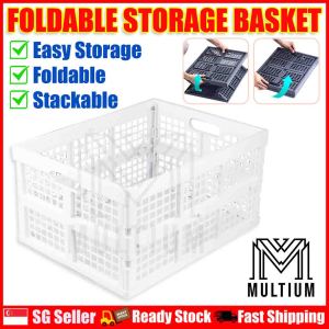 White Foldable Storage Basket–Stackable Folding Plastic Crates Collapsible Multifunctional Bin for Dirty Clothes in Bathroom and Bedroom – Space Saving Foldable and Portable Easy Storage Organizer for Toys Snacks Books Dirty Clothes and Towels