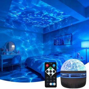 Starry Sky Ocean Wave Projector Ligh LED Night Light 7 Colors with Remote USB Powered Dynamic Rotating for Family Romantic Decor