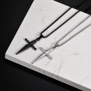 Kemstone Mens Stainless Steel Cross Pendant Necklace Gothic Black Sword Jewelry