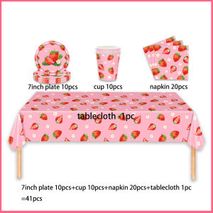 Cute Strawberry Theme Birthday Party Tableware Set for Disposable Plate Cup Fruit Latex Balloon Backdrop Kid Girl Party Supplies