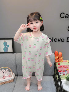 Breathable Cotton Baby Girl Romper Sleepwear Summer Thin Pure Cotton Anti-Kick Air Conditioning Suit Children Infant Princess Crawling Suit
