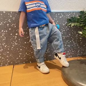 <915> Childrens Clothing 2024 Spring and Autumn New Childrens Pants Childrens Casual Pants Baby Boys Pants Ripped Jeans