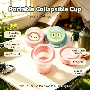 Cute Cartoon Animal Telescopic Collapsible Cup Portable  Kids Travel Mouthwash Foldable Mini Water Cup for Camping Hotel Trip
