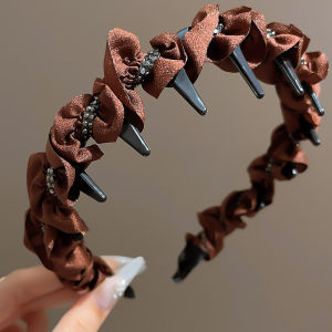 Black Folded Sequin Wrapped Womens High Hairline Anti-Slip Headband Fashionable Luxury White Hair Hairpin Headwear