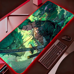 Bandai | RGB Mouse Pad One Piece Zoro Anime Gaming Accessories LED Keyboard Desk Mat Gamer Carpet Mousepad Backlight Mouse Mats