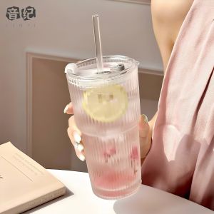 TINGSIMENG | Office Multi-drinks Glass Cup with Lid and Straw