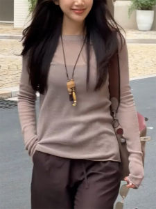 QINGNAER | Autumn Large Size Stylish Slim Thin Long Sleeve Knit T-Shirt