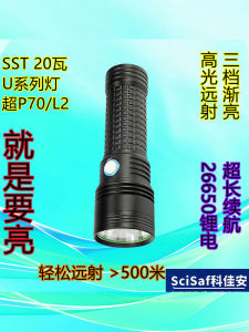 High-Intensity 20W SST20 Portable Handheld Flashlight with Three Modes Long-Range Outdoor Multi-functional Rechargeable LED Light