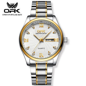 OPK นาฬิกาควอทซ์สแตนเลสแนวสปอร์ตลำลองนาฬิกาแฟชั่นนาฬิกาคู่รักจอแสดงปฏิทินคู่นาฬิกาข้อมือธุรกิจของขวัญวันหยุด