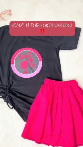 SETELAN VIRAL ANAK PEREMPUAN BARBIE SERUT BAHAN KATUN LENGAN PENDEK DAN ROK USIA 6 BULAN - 5 TAHUN