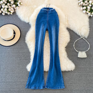 High Waist Bootcut Jeans Womens Spring and Autumn Retro Temperament Korean Style Skinny Stretchy Slimming Loose Wide Leg Slippers