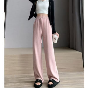 Korean Style Small Narrow Drooping Wide-Leg Pants Womens Fall and Winter New Arrival Fleece-lined Thickened High Waist Slimming and Straight Glutinous Rice Pants