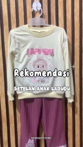 Setelan Viral Anak Perempuan Motif Labubu Variasi Renda dan Celana Kulot Knit Untuk Anak Usia 1-12 Tahun
