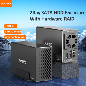 MAIWO Dual Bay HDD Enclosure 2Bay RAID HDD Storage 3.5 inch HDD Case USB3.0 5Gbps with RAID0/1/JBOD/Large SATA HDD Casing With Cooling FanSupport Hard Drives 20TBx2