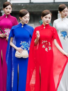 Elegant Red Cheongsam High Quality Stage Performance Costume Model Team Large Size Fashion Show Outfit Improved 2025 New Model