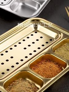 PDM 304 Stainless Steel Barbecue Plate with Detachable Strainer Barbecue Plate with 3 Sauce Dripping Grids