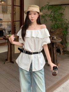 Off Shoulder Ruffle Hem Blouse Shirt Plus Size Slimming