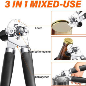 3in1 High-Quality Stainless Steel Can Opener Multi-Function With Hook Kitchen Manual Bottle Opener