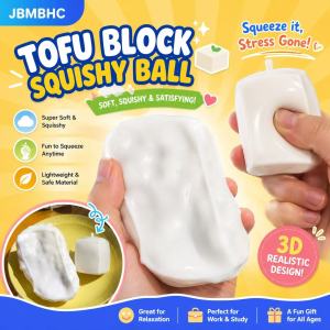 JBMBHC 3PCS Tofu Squishy Toy Crunchy Squeeze Beads Stress Relief Fidget Toy ASMR Sensory Round Blocks Kids Adults Gift