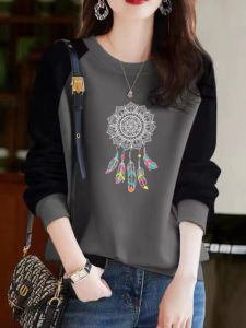 Slimming Effect Pure Cotton Long Sleeve Printed Casual Sweatshirt Womens New Style Versatile Autumn Season Comfortable Fit