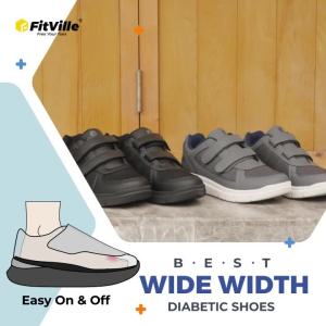 FitVille MenS Diabetic Shoes Extra Wide Older MenS Diabetic Shoes For Neuropathy Swollen Feet Pain Relief Flat Shoe