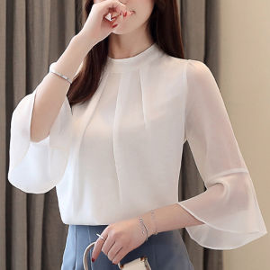 Áo Sơ Mi Chiffon Tay Giữa Dáng Rộng Cho Nữ Mùa Hè 2025 Phong Cách Mới Thanh Lịch Tay Ngắn Áo Thun Tay Lửng Áo Sơ Mi