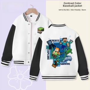 My World Boys Baseball Jacket Long Sleeve Fleece Lined Coat Spring Autumn Winter Warm Cotton Polyester Blend Kids Clothing