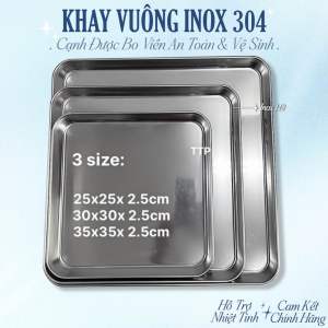 Khay nướng inox hình vuông khay inox 304 chuyên dùng cho bếp nhà hàng. 25/30/35cm