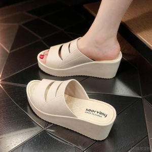 Soervimy Summer 2025 Thick Heel Slippers Womens Fashion Rain Shoes Anti-slip Outdoor Wear High Heel Cool Sandals PVC Material