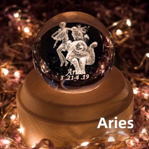 Creative Zodiac Constellation Wooden Music Box with Transparent Crystal Sphere