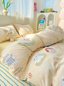 Cartoon Winter Milk Velvet Bedding Set Double Sided Flocking 1.5 Meter Dormitory Bed Three Piece Set Warm And Cozy Bedding