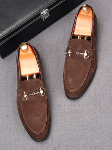 ของแท้ หนัง รองเท้า Slip-On ผู้ชายอังกฤษ Retro Matte Suede รองเท้าไม่มีส้นความสูง ลำลอง Bean รองเท้าสบายสีทั้งหมด