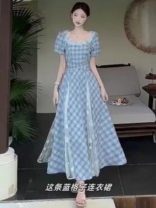 RELNLEX | Đầm Plaid Voan Rétro Pháp Elegante