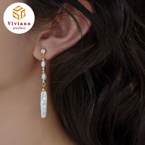 Viviann Original S925 Sterling Silver Baroque Pearl Earrings Large Baroque Pearl Stud Earrings 5.5cm INS Fine Jewelry Gifts for Women Dangle Earrings with Irregular Tassels Baroque Pearls Handmade 925 Sterling Silver Women Jewelry
