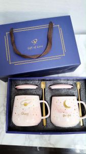 【EONMIR】Starlight Couple Mug gift Box Set with Lid & Spoon / Creative European Ceramic Mug Couple Cup Coffee Cup Set Gift Double Cup Senior Gift Box / provide customised