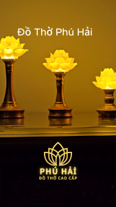 Đôi đèn thờ hoa sen 1 bông lưu ly chân hợp kim kích thước 16cm 23cm 28 cm - tặng led dự phòng