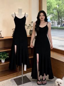 Black Plus Size Slimming Dress Summer Irregular Hem