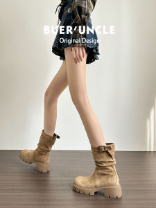Buer Shoes Workshop Pile Style Short Boots Women 2024 New Arrival Fall and Winter Hidden Heel Chunky Heel Platform Retro British Style Boots