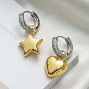 Asymmetric earrings. Different Design Jewelry Love Pendant Fashion Star Earrings Sparkling Zircon Personalized Jewelry