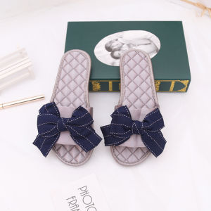 Korean Style Silk Butterfly Knot Slippers Womens Indoor Outdoor Slip-Resistant Flat Sandals Home Comfortable Fashionable Slippers