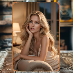 CIFbuy | Vintage Metal Tin Sign Soft Blonde Lady Portrait Art Wall Decor Bedroom Living Room Villa Wall Sign