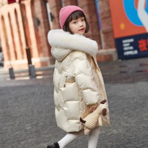YCAMEL Childrens Fur Girls Coat  Winter Jacket For Teenage Girls Warm Hooded Thick Cotton-Padded Long Korean Kids Clothes