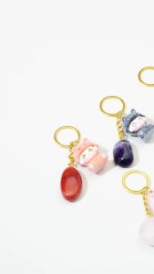 1PC Hoạt Hình Dễ Thương Động Vật Búp Bê Móc Khóa Tự Nhiên Giảm Chấn Đá Pha Lê Túi Nữ Mặt Dây Chuyền Chìa Khóa Xe Ô Tô Phụ Kiện Quà Tặng