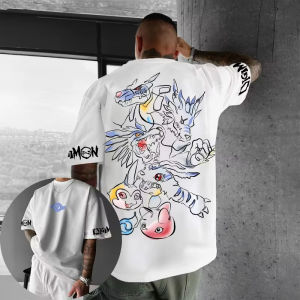 Bandai | 2026 Digimon Adventure Anime Tunomon Printed T-Shirt Summer New Mens and Womens Casual Harajuku Versatile Short Sleeve Tops