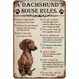Vintage Dachshund Dog House Rules Metal Sign Retro Pet Lover Wall Art 8x12 Inch Home Bar Garage Decor Gift