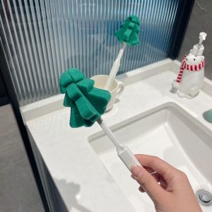 Christmas Tree Shaped Expandable Sponge Long Handle Cup Brush Milk Bottle Insulated Cup Cleaner Hanging Cleaning Brush