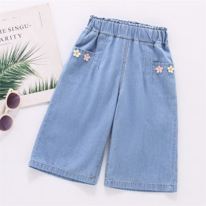 Summer Thin Cotton Wide Leg Jeans Loose Fit Kids Long Trousers Ultra Thin Childrens Clothing Trendy Fashion Girls Outfits