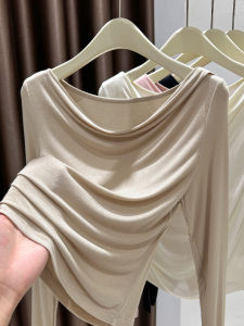 Spring & Fall New Arrival Swing Collar Long Sleeves T-Shirt off-Shoulder Collar Minimalist Elegant Inner Wear Blouse Silm Thin Bottoming Shirt