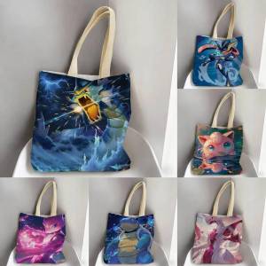 Bandai | Pokemon Team Rocket Storage Bags Tote Bag Travel Summer Beach Shoulder Bag Reusable Grocery Shopping Bag Anime Artwork